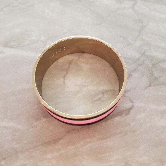 💕 Vintage Y2K 2000's 00's J.Crew Pink Black Preppy Wide Enamel Bangle 💕 - Picture 8 of 9